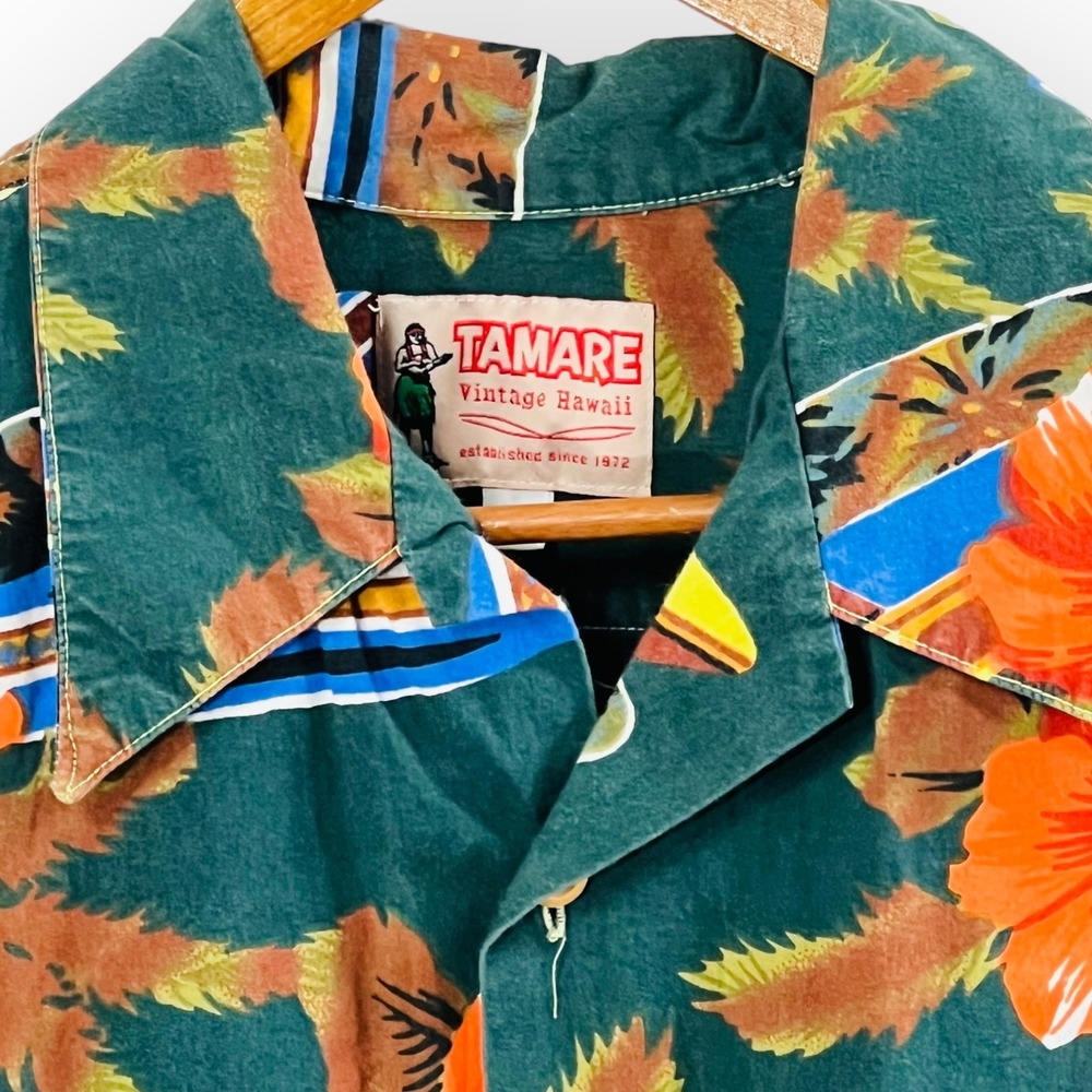 Tamare Vintage Hawaiian Shirt M Made in Hawaii Aloha Surfboard Hibiscus Cotton - Picture 4 of 13
